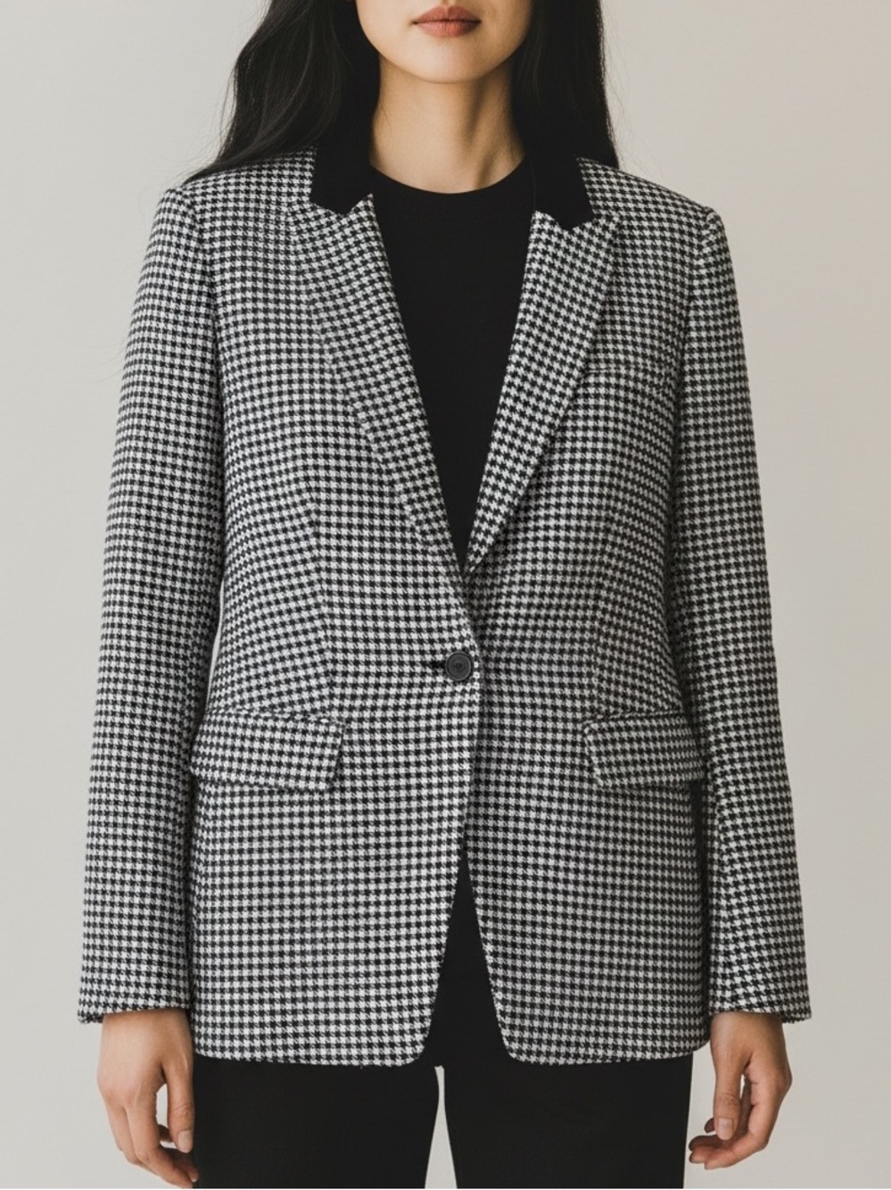Veronica Beard Black & White Virgin Wool Houndstooth Dickey Blazer Jacket 10
